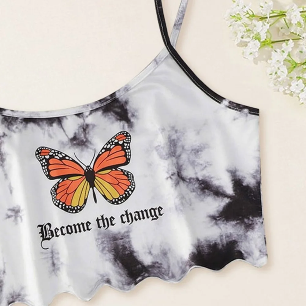 Butterfly “Become the Change” Tie Dye Crop Top | Spaghetti Strap | Size Small